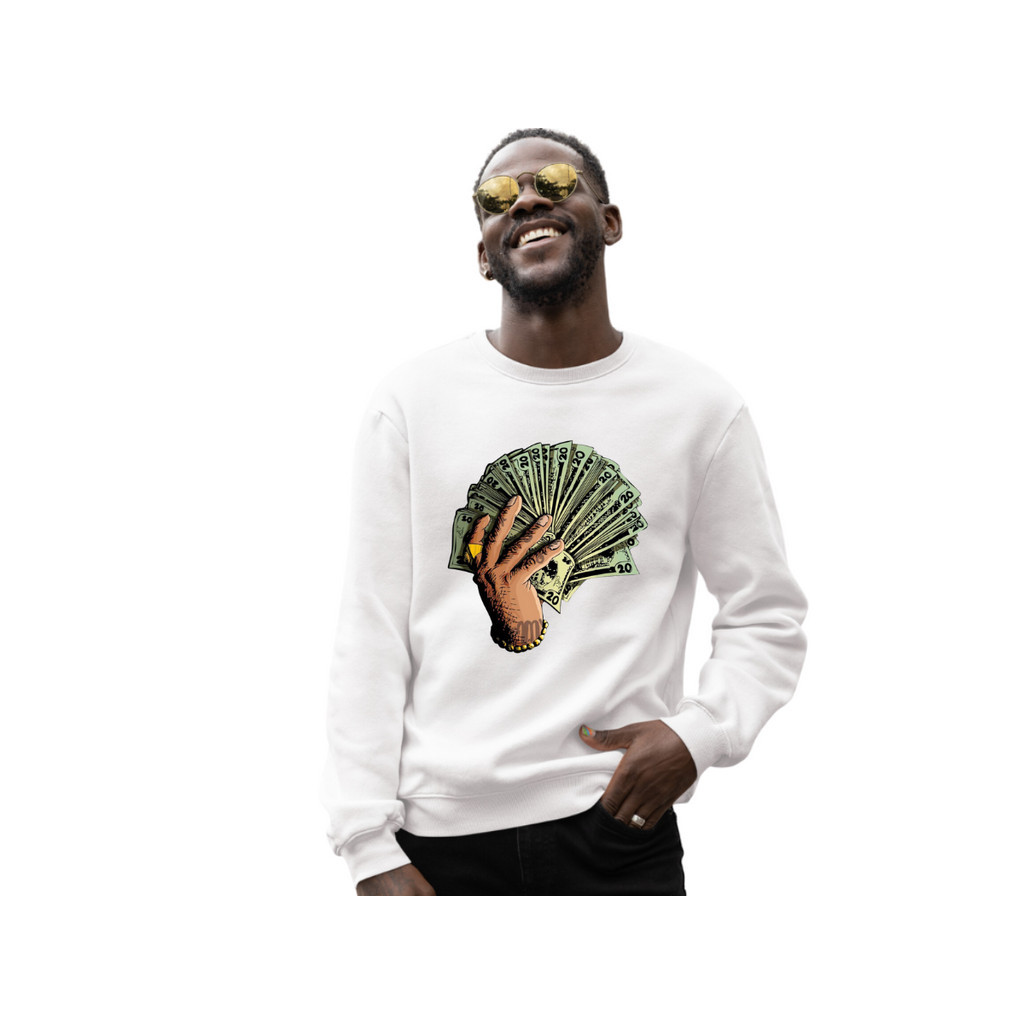 Moletom Hip Hop Estampa dinheiro Ostentação  Masculino e Feminino  Casaco Gola Careca  Ref 304 Dinheiro