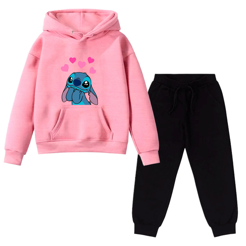 Conjunto Kids Kit Blusa Calça Moletom Flanelado Infantil Stitch Apaixonado Desenho Alta Qualidade