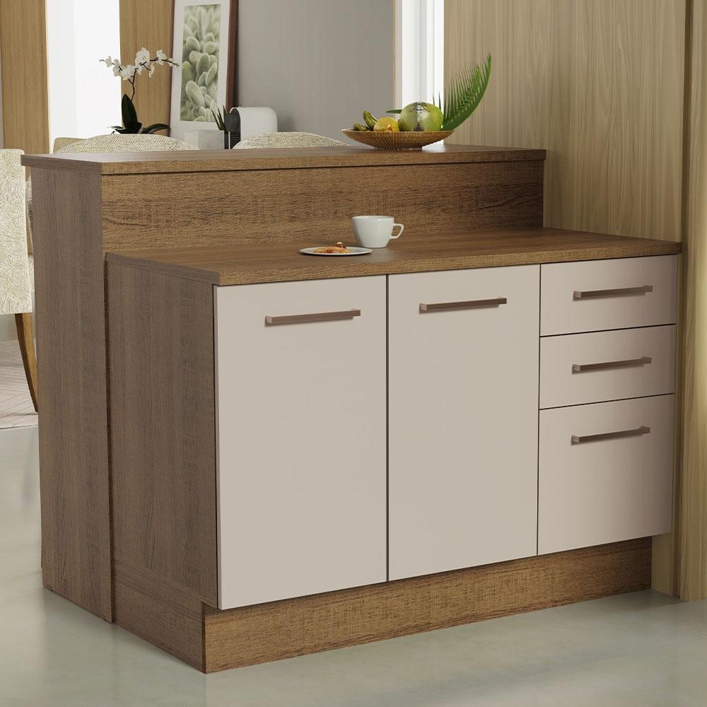Ilha de Cozinha com Bancada e Balcão 120 cm Rustic/Crema Agata Madesa - Home & Living