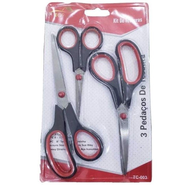 Tesouras Em Aço Inox Kit com 3 Diferentes Tamanhos Multiuso Cozinha
