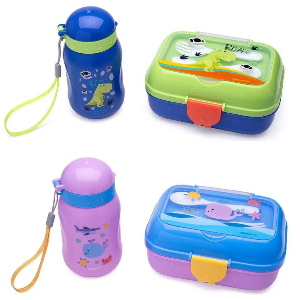 Kit Lanche Infantil 3 em 1 Garrafinha Marmita e Talheres  - LEONORA em Oferta na Shopee
