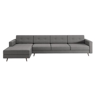 Sofá 4 Lugares Living com Chaise Esquerdo Pé Palito Linho Cotton Cinza