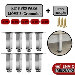 Kit 8 Pés Para Móveis Com Regulagem Quadrado Cromado - 8cm | 10cm | 12cm | 15 cm | 20cm
