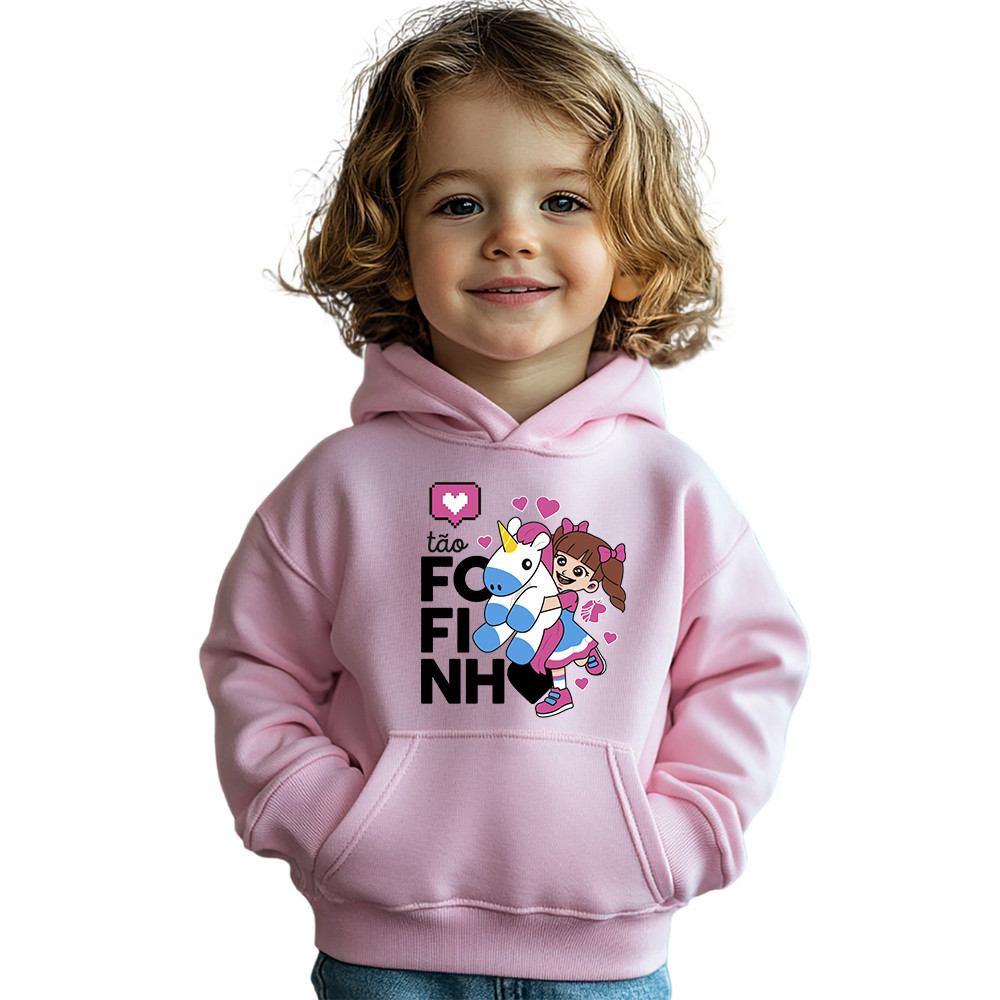 Moletom Infantil Agnes Unicórnio Fofinho Desenhos Bolso Canguru Capuz Flanelado Tecido Confortavel