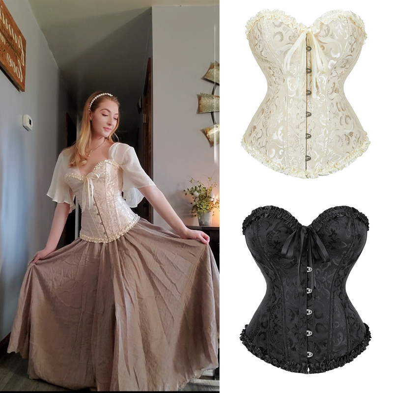 Feminino Vintage Overbust Espartilho Topos Gótico Vitoriano Rendas Desossado Bustier Shapewear Emagrecimento Cintura Mol
