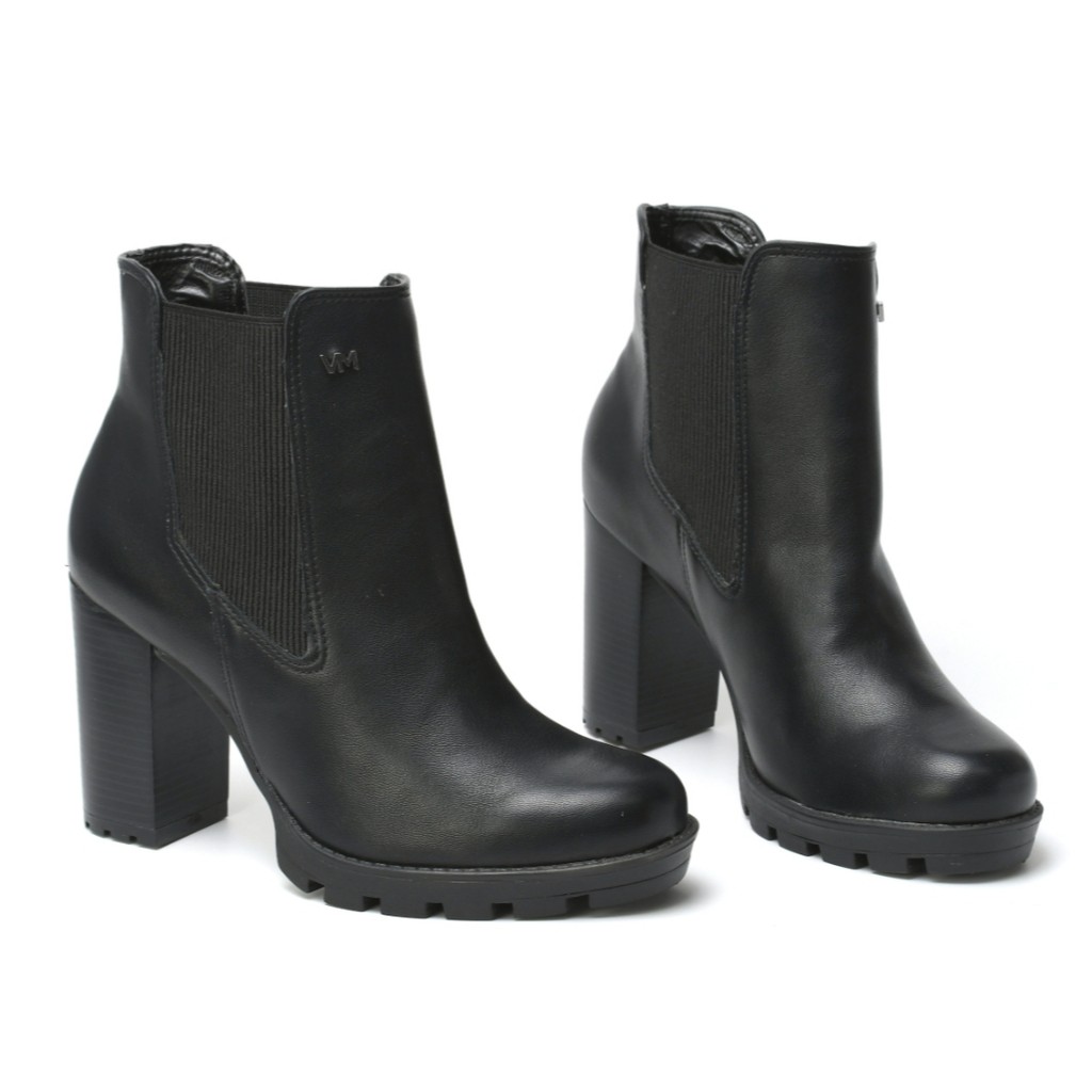 Bota Coturno Feminino Preta Via Marte Salto Alto Robustez Design Moderno Elástico Lateral Tratorado