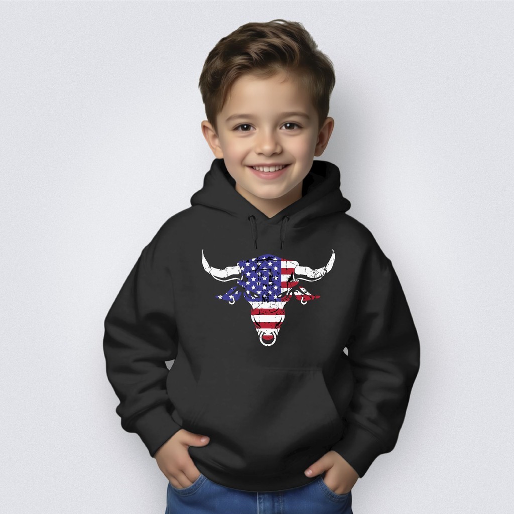 Moletom Infantil Canguru Capuz Touro USA Agro Country Farm Peao Ranch Fazenda Texas