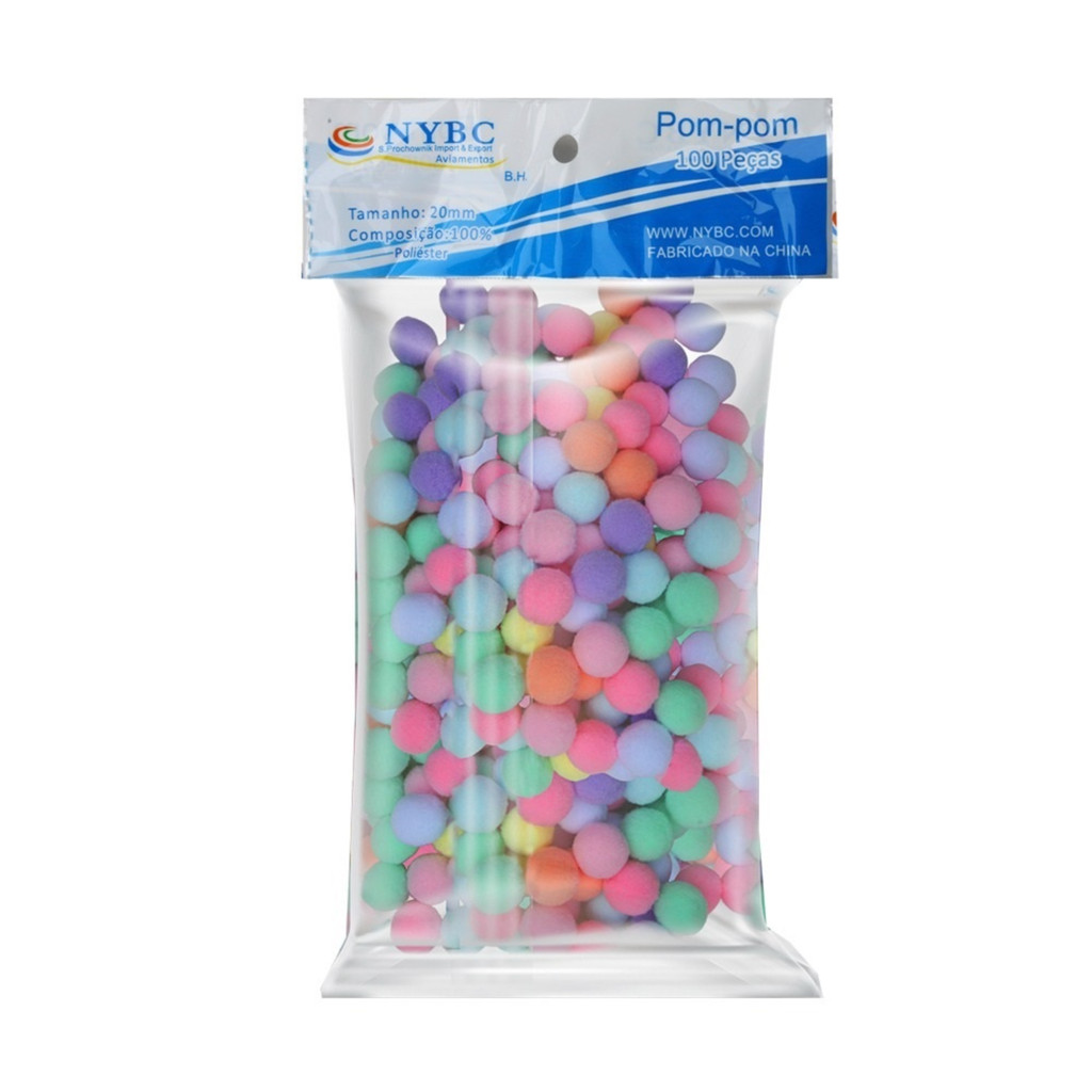 Pompom Bolinha 20mm Colorido Tons Pastéis Nybc - Pacote com 100 Unidades