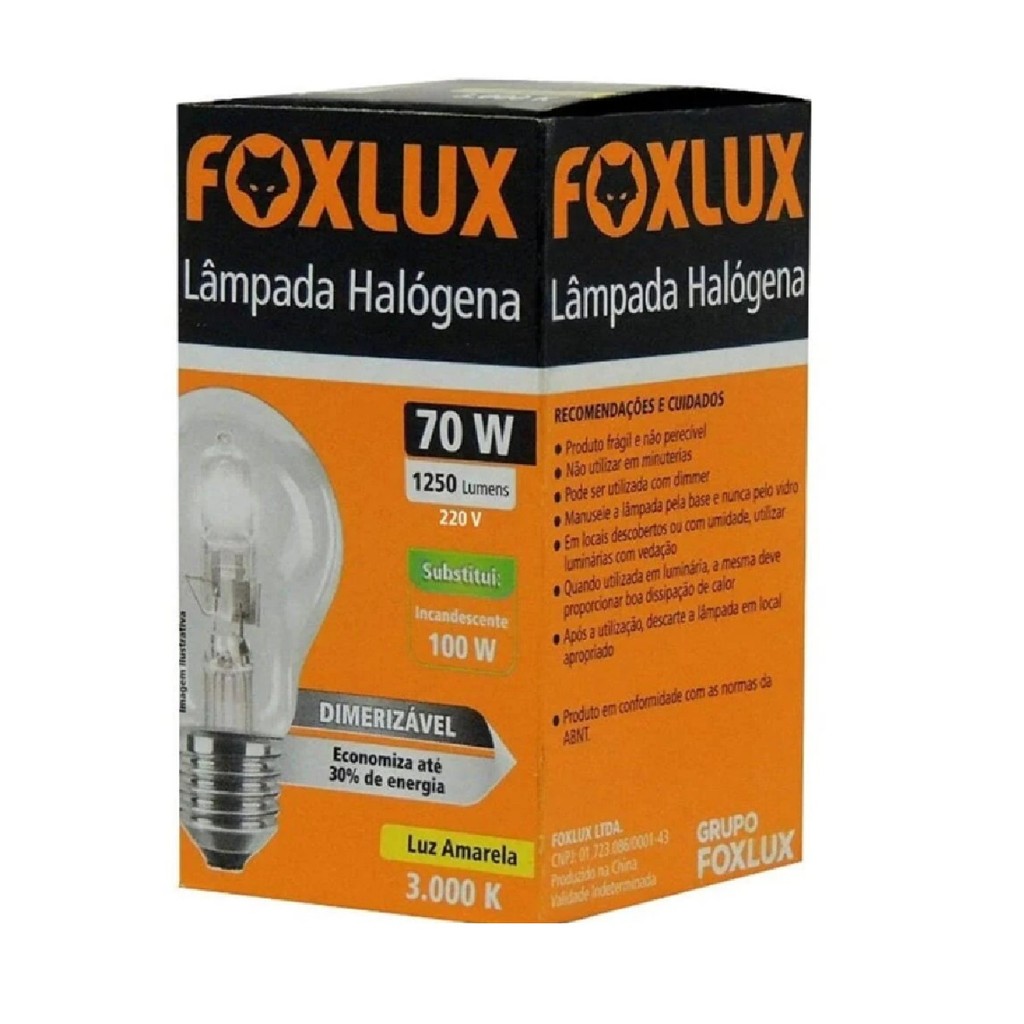 Detalhes do Kit 10 Lâmpada Halógena Foxlux Kit Clássica 70W 220V | iluminação intensa, acendimento imediato
