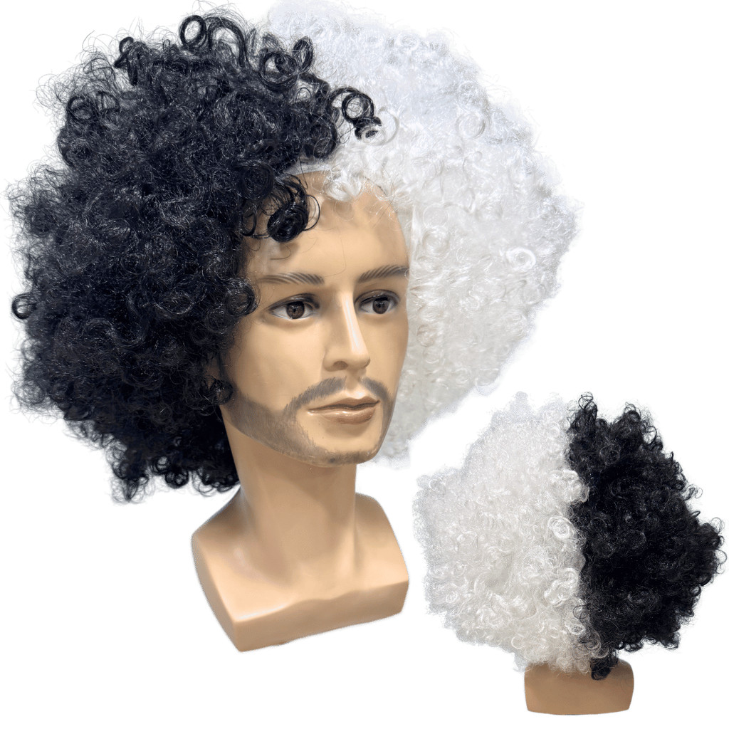 Peruca Black Power preto branco Vasco Cruela festa volumosa
