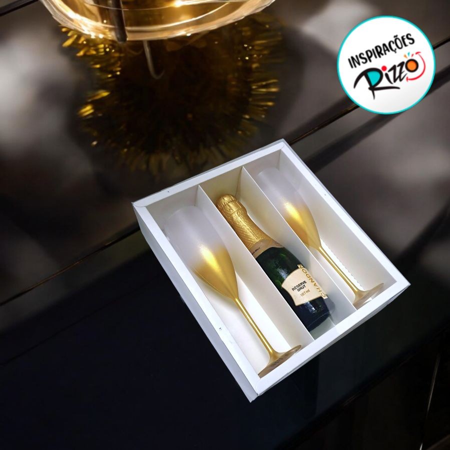 Caixa Mini Champanhe e Taça (22,5cm x 19cm x 6,2cm) Branca - 5 unidades - Assk - Rizzo