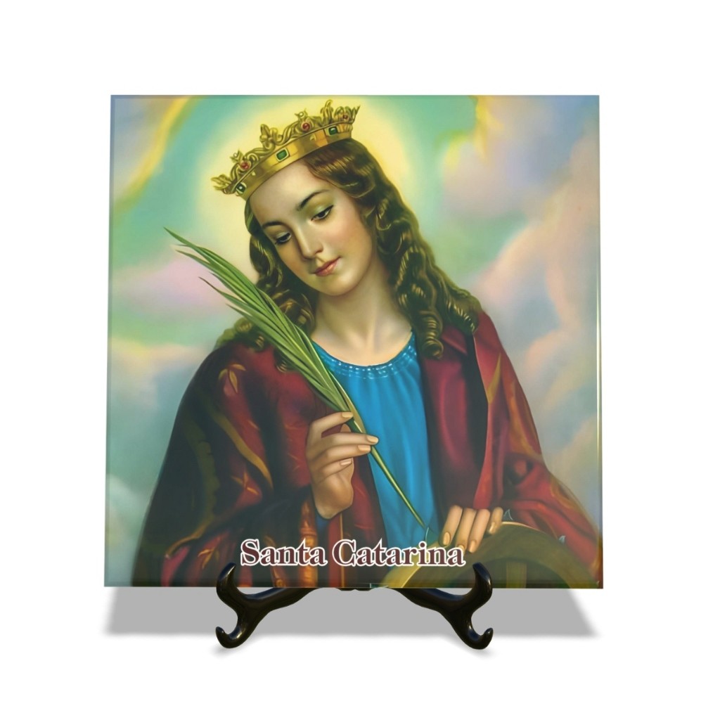 Quadro Azulejo Santa Catarina vários tamanhos com suporte Decorativo Religioso católico presente