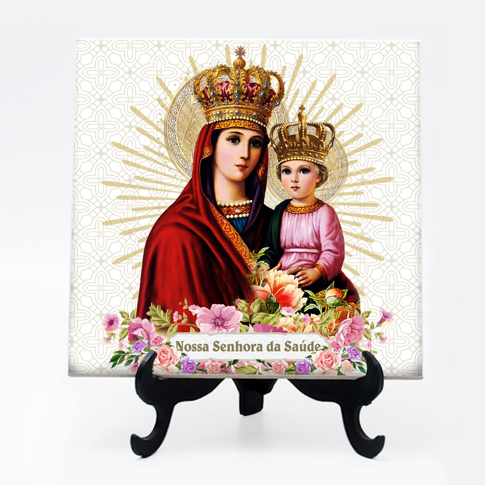 Quadro azulejo com suporte Fé Nossa Senhora da Saúde 24