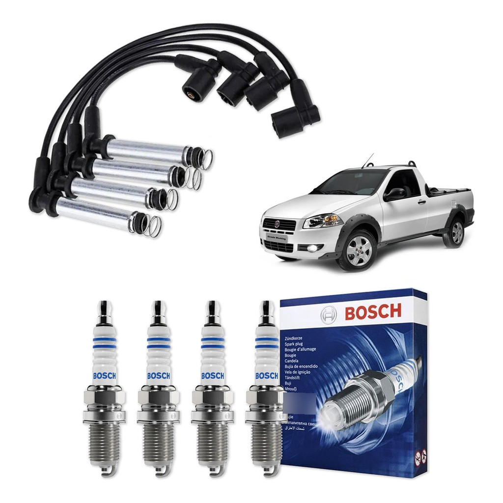Kit Cabo E Vela de Ignição Original Bosch Fiat Strada 1.8 MPI 8V Flex 2004 A 2010