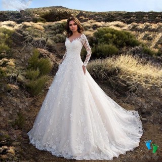 Vestido De Noiva De Manga Longa Perspectiva De Cor Sólida Civil Branco
