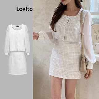 Lovito Conjunto Casual De Saia De Tweed Com Costura Em Tecido Liso Para Mulheres L77ED105