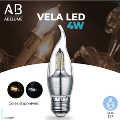 Lâmpada Vela LED para Lustre formato de fogo 4W Bico Torto E27 Pendente Modelo Moderno Branco Frio (6,500K) ou Branco Quente (3,000) 110V-220V | Bivolt