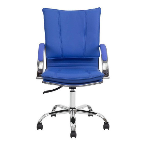 Cadeira De Escritório Show De Cadeiras Desenho Italiano  Azul Com Estofado De Couro Sintético