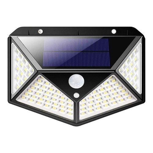 Luminária Arandela Solar 100 Leds com Sensor Recarregável com Sol IP65 3000K Luz Branco Quente Casa