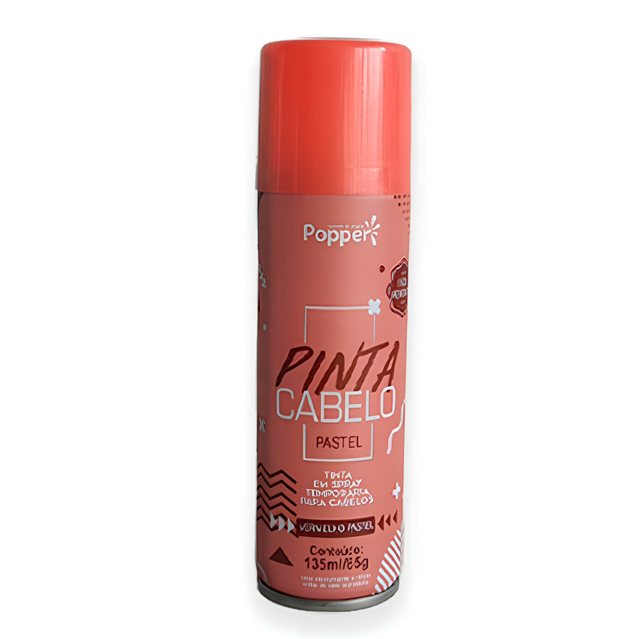 Tinta Temporária Spray para Cabelo - Vermelho Pastel - 135ml/85g - 1 unidade - Popper - Rizzo - Beauty