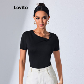 Lovito Camisetas Assimétricas Lisas Casual para Mulheres LBL08051