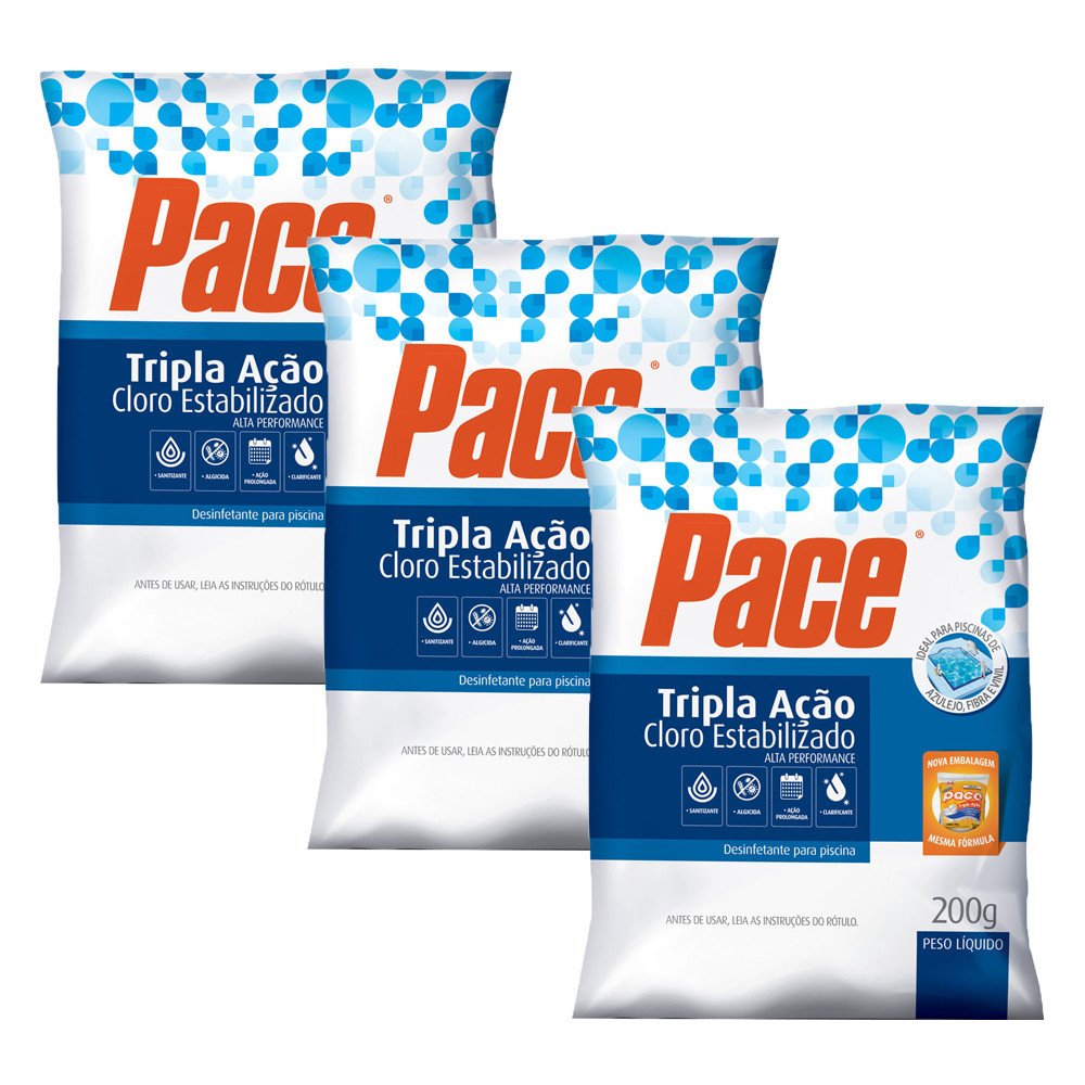 3 Pastilhas de Cloro para Piscina Pace Tripla Ação Tablete 200g em Oferta na Shopee