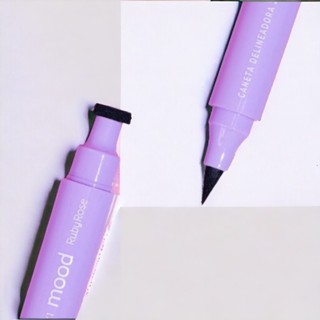 Caneta Delineadora 2x1 Mood Ponta Fina Carimbo Preto Vegano Alta Pigmentação Resistente a Água Longa Duração Ruby Rose HB519