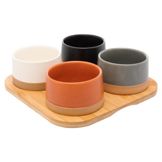 4 Petisqueiras com Bandeja Lyor de Bambu 22cm x 22cm x 5,5cm em Oferta na Shopee