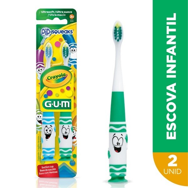 Escova de Dente Infantil GUM Crayola PIP-SQUEAKS Cores Sortidas - 2 Unidades