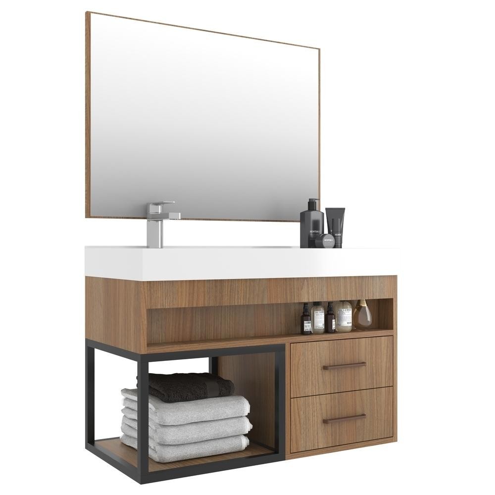 Gabinete Banheiro com Cuba e Espelheira 80cm Multimóveis CR10071 Noce em Oferta na Shopee