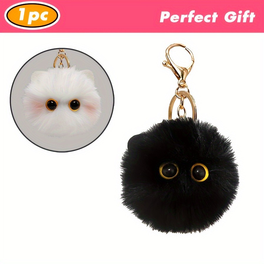 Pingente De 1 Peça De Bola De Pelúcia Gato Rosa Porta-Chaves De Boneca Coração De Menina , Presente Perfeito Para Crianças E Namoradas