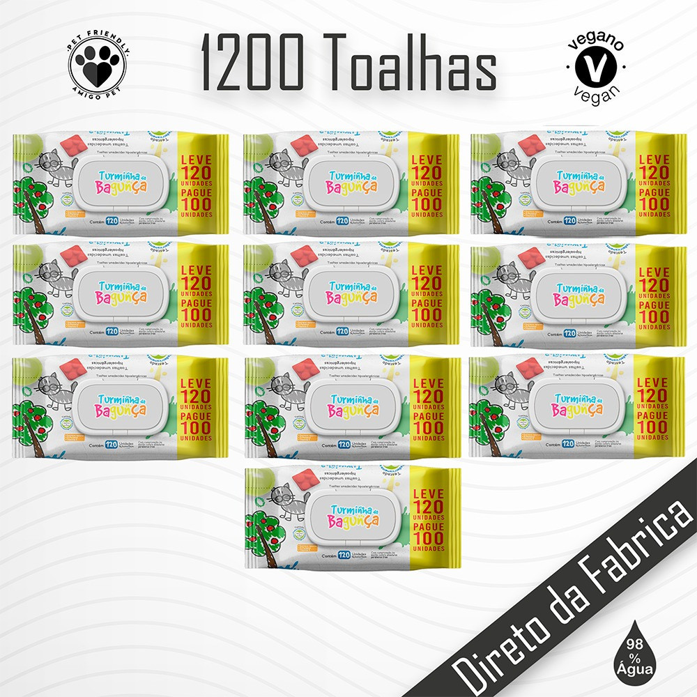 Caixa 10 Pacotes 120 Folhas 20X13 CM Ultra Care Turminha da Bagunça Com Tampa Flip Top
