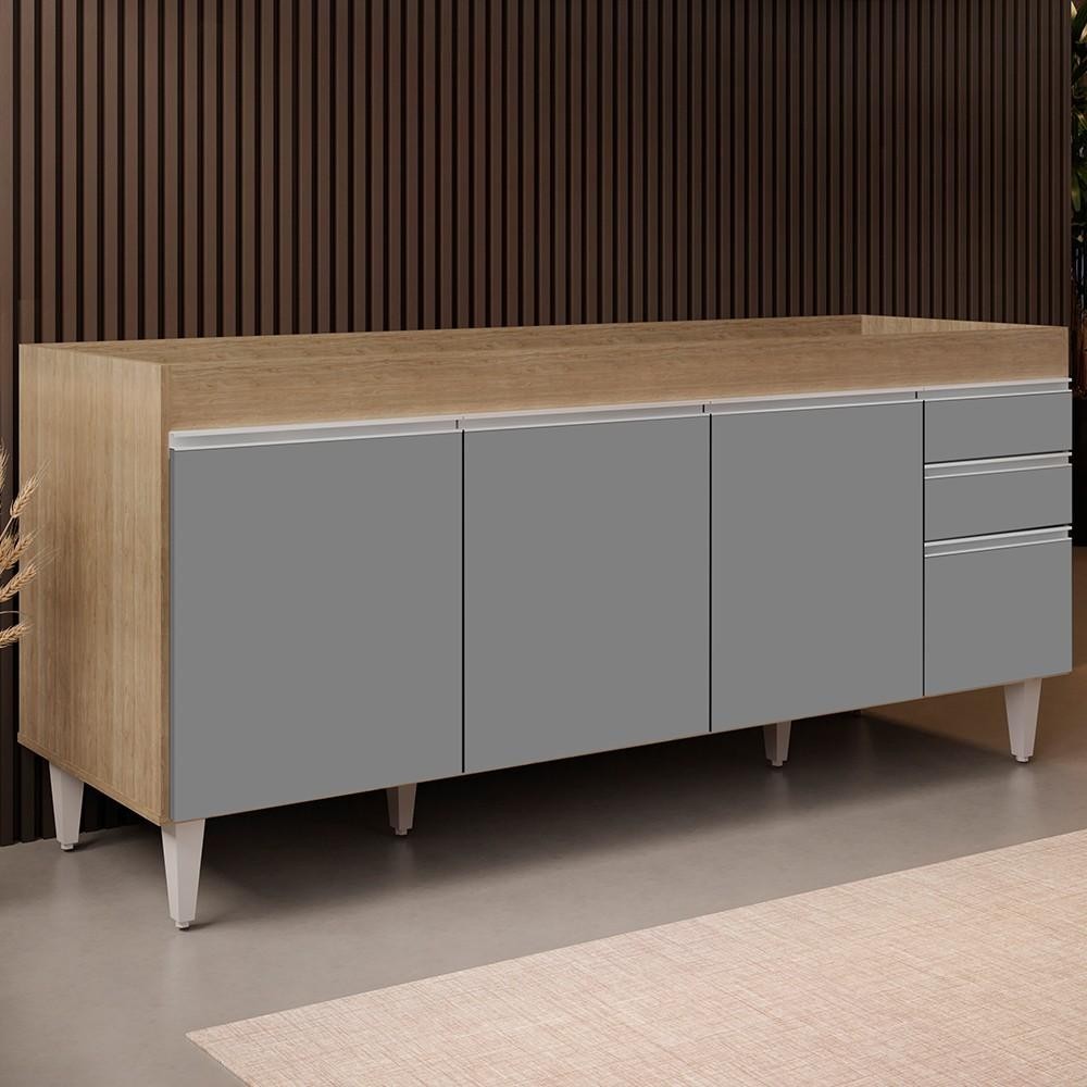 Balcão Gabinete Para Pia 180cm Sem Tampo Dallas Castanho/Cinza - Lumil em Oferta na Shopee