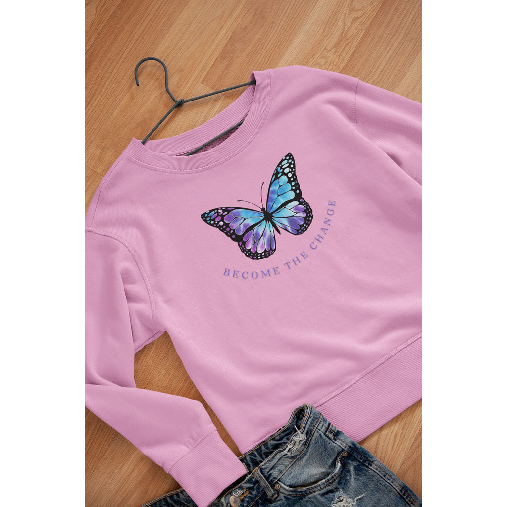Moletom Feminino Borboleta Gola Careca Blusa de frio Estampado 2025 Lançamento envio rápido Diversas cores