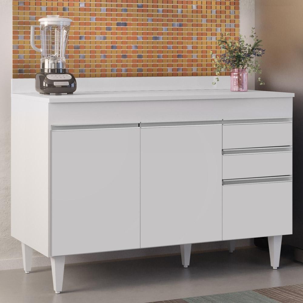 Balcão Gabinete para pia com Tampo 120cm Michigan Branco - Lumil em Oferta na Shopee
