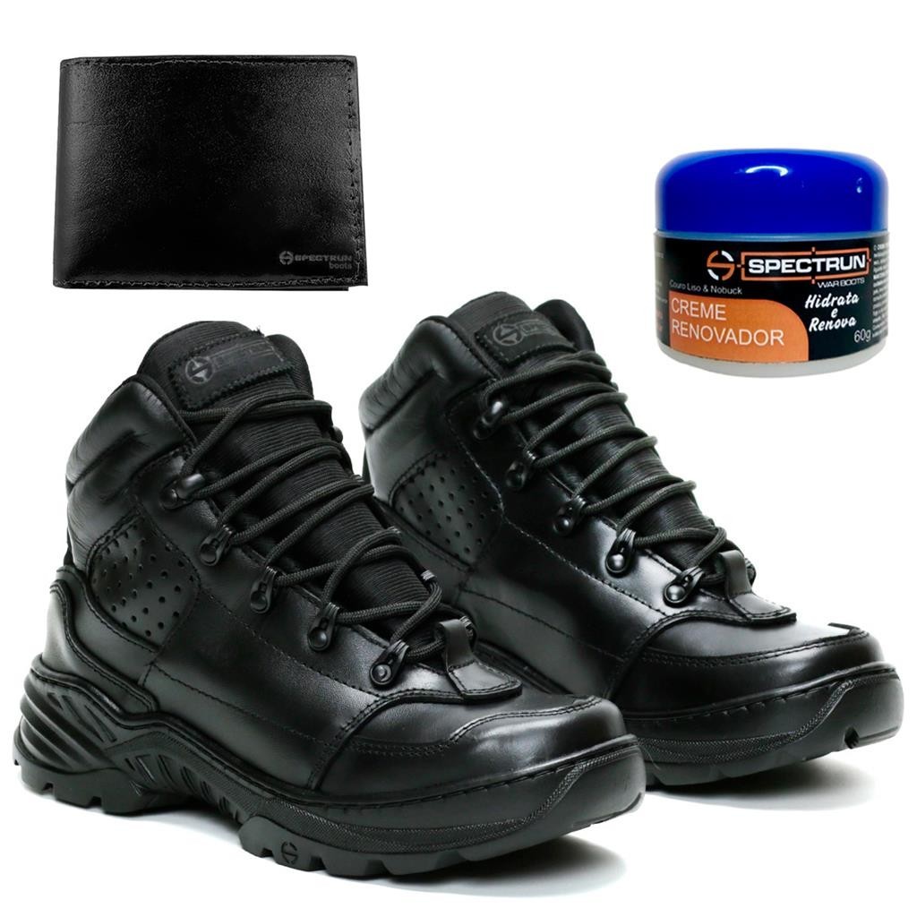 Bota Tatica Coturno Couro Legitimo Motociclista Motoqueiro Militar Pm Promocao creme carteira