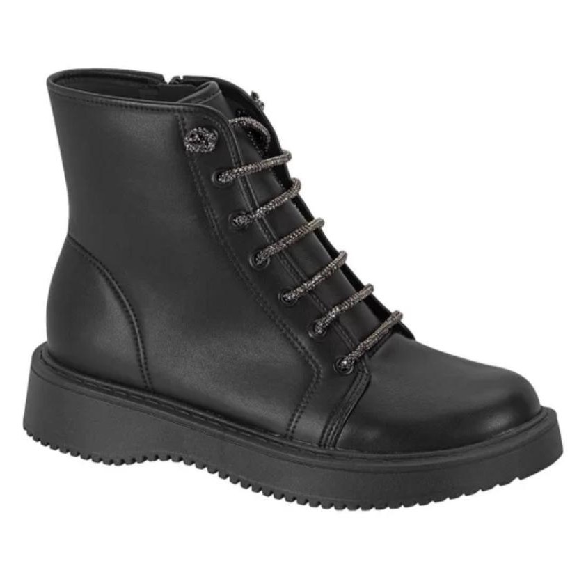 Bota Feminina Coturno Moleca Preto – Cadarço com Brilho Solado Tratorado Estilo Urbano e Conforto