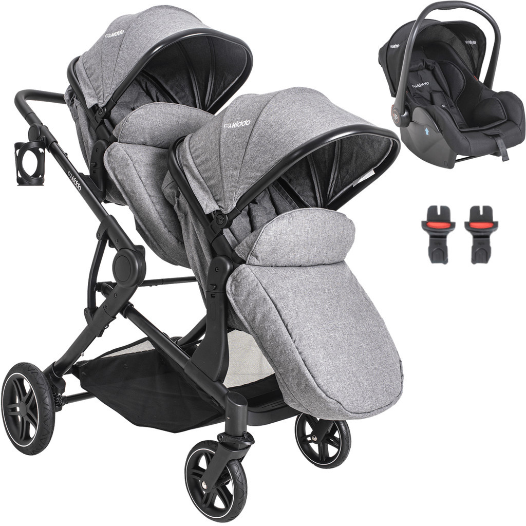 Carrinho para Gemeos Kiddo Pair Cinza Bebe Conforto Moises