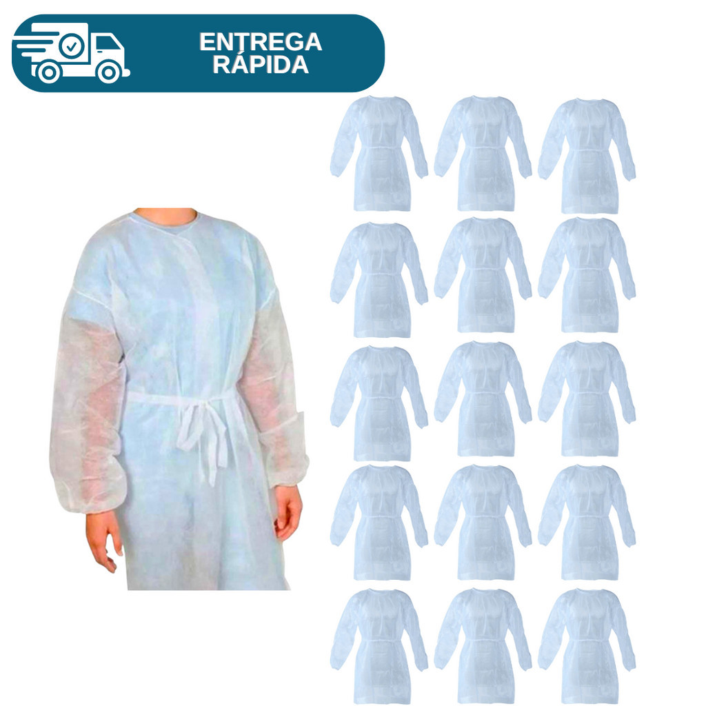 Kit 40 Avental Descartavel Em TNT Manga Longa Gr20 Hospitalar Enfermeiro Hospital Laboratório