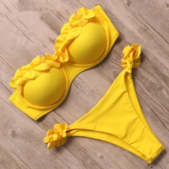 Novo Conjunto de Biquíni Feminino de Fato de Banho Ruffled