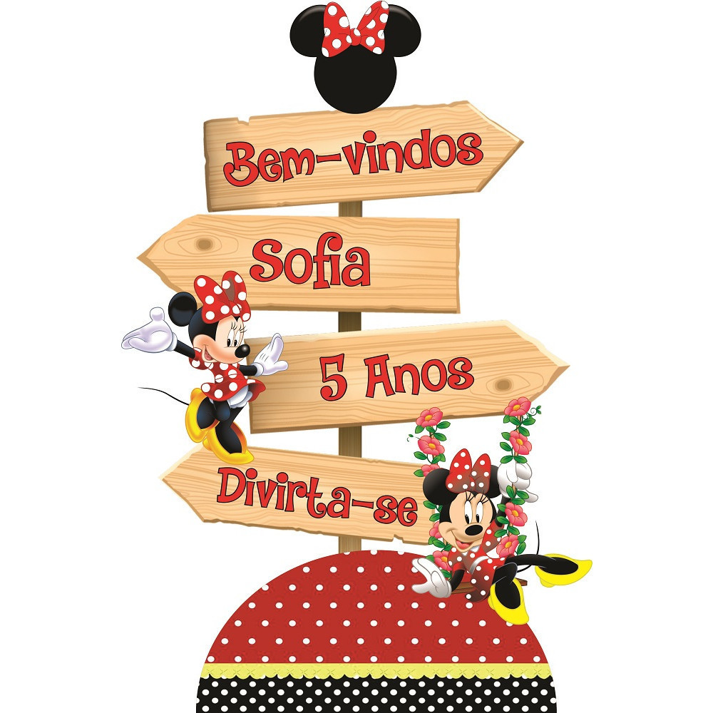 DISPLAY DE CHÃO PLACA SETA PERSONALIZADA MINNIE VM - ENVIAR NOME NO CHAT - DECORAÇÃO TOTEN