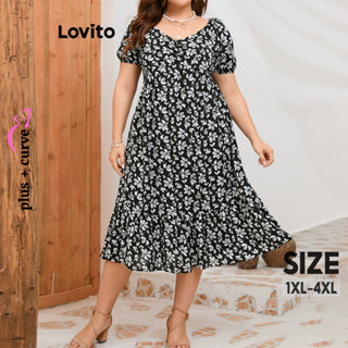 Lovito Vestido Plissado Floral Elegante E Elegante Plus Size Para Mulheres LNL43058