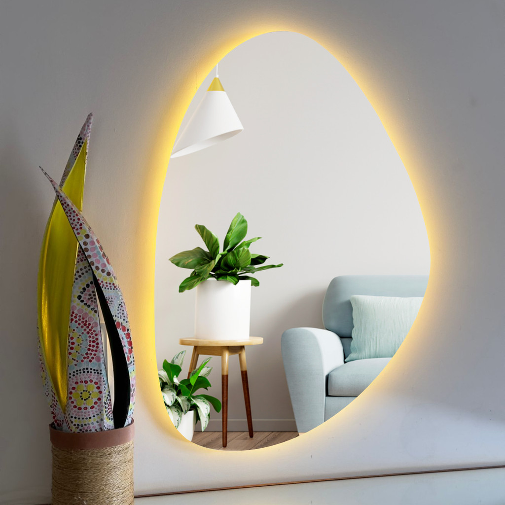 Espelho Orgânico Lapidado com LED 57X37cm Led À PILHA ou FONTE