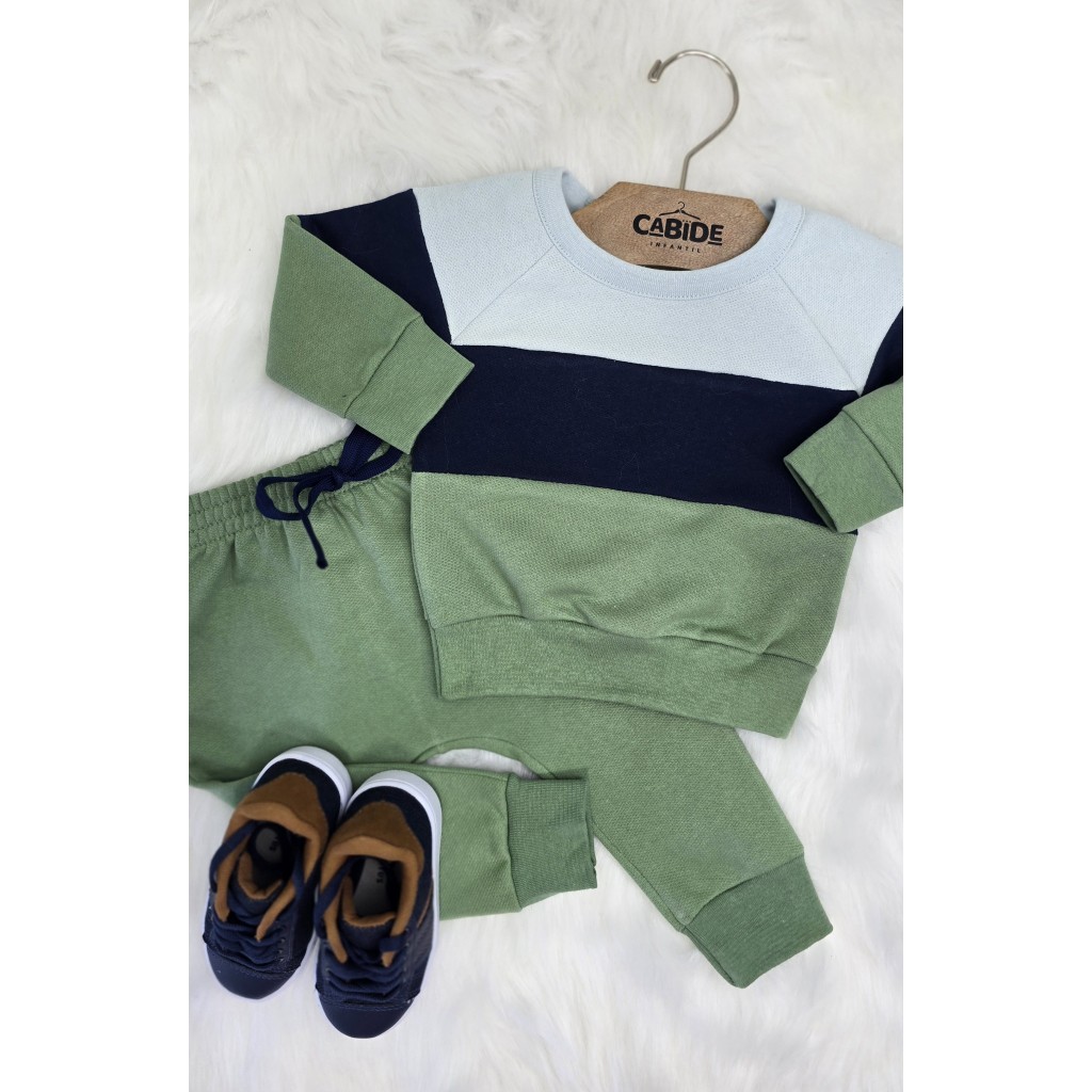 Conjunto Infantil Menino Moletom Peluciado Verde Floresta