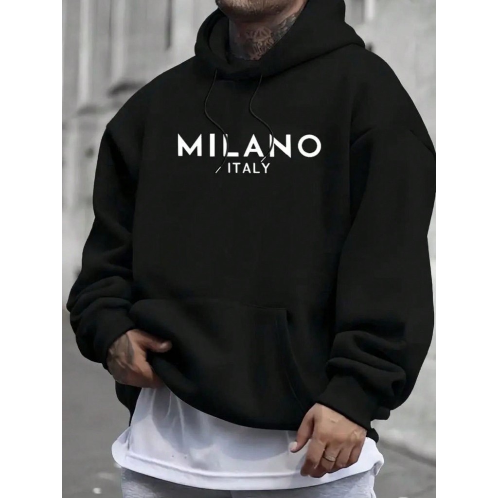 Moletom Blusa de frio com capuz de algodão motetom masculino estampado milano italy