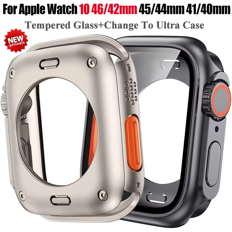 Capa Protetora De Tela De Vidro Temperado Para Apple Watch 10 46mm 42mm 41 45mm 40 44mm Robusto PC Dianteiro Traseiro iW