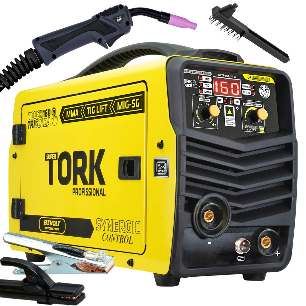 Imagem Inversor de Solda Profissional MIG Sem GÁS TIG-LIFT e MMA 160A Bivolt 127v 220v Super Tork