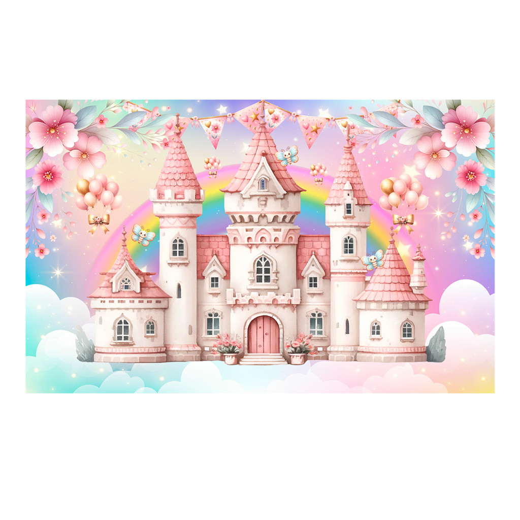 PAINEL RETANGULAR TECIDO SUBLIMADO DECOR CASTELOS REAL E FLORES em Oferta na Shopee