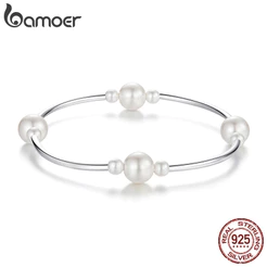 Bamoer 925 Sterling Sliver Pulseira Pérola Joias Presentes Para Mulheres