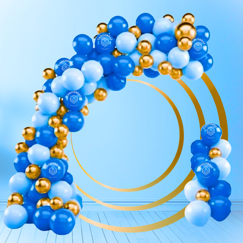 Kit 125 Balões AZUL CL 7”+ AZUL  7 + OURO Metalizado 5” -Balão Bexiga Liso/Cromado Para Festas KIT18 em Oferta na Shopee